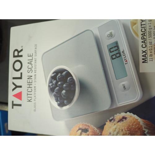 Silver and White Taylor Digital 11lb Glass Top Food Scale - Silver