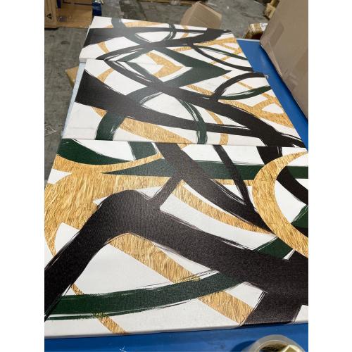 3Pcs Framed work Abstract Lines Canvas Wall Art Modern Black, Green, Gold Geometric Brushwork Prints Posters Abstract Line Images Framed gallery packaging artwork for living room prints, bedroom, office, and home decor 12X16Inch
