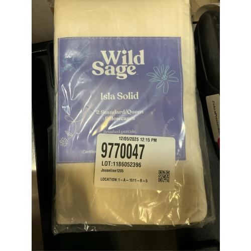 Wild Sage Brushed Cotton Percale 300-Thread-Count Standard/Queen Pillowcase in Coconut Milk