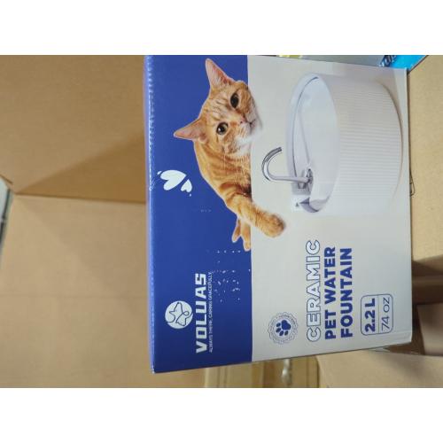 White Voluas Ceramic Cat Water Fountain, 2.2L/74oz Cat Fountains for Drinking Indoor, Automatic Pet Water Dispenser with Ultra-Quiet Pump and Replacement Filter, Kitty Watering Supplies, Easy Clean BPA-Free