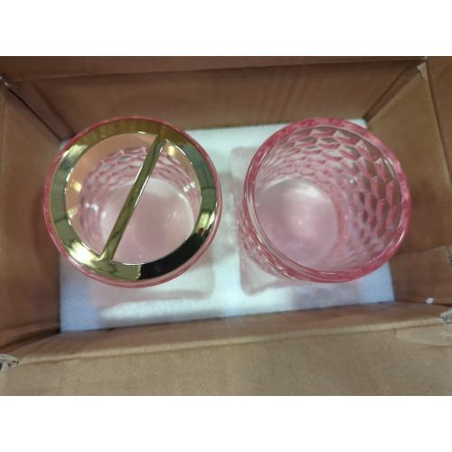 2pcs Pink Toothbrush Holders for Bathrooms, Glass Toothbrush Holder and Bathroom Tumbler Cup Set, Gold Bathroom Tooth Brush Cup Organizer for Brushes,Toothpaste and Razor