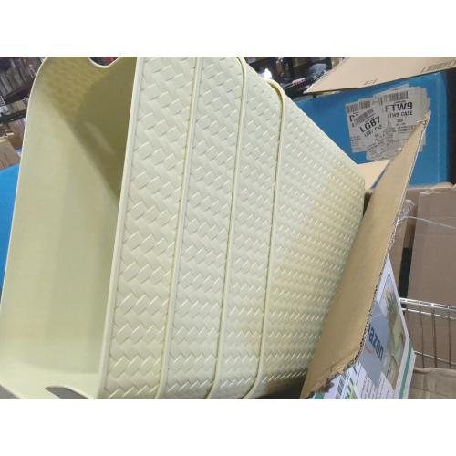 Set of 4 Color Cream Storage Bins with Bamboo Lid – Stackable, Multi-Purpose Organizers for Pantry, Closet, Kitchen, and Home – Elegant Wicker-Style Design with Ergonomic Handles (Cream)