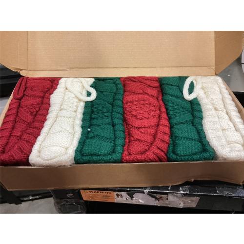 6Pack Personalized Christmas Stockings with Wooden Name Tags, 18 inches Xmas Cable Knitted Stocking for Holiday, Hanging Decoration Gifts for Family Party(White&Red&Green)