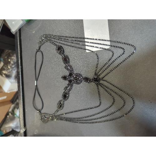 Black Crystal Flapper Head Chain Masquerade Mask Headpiece Wedding Bride Rhinestone Headbands Costume Headwear Women Hair Accessory