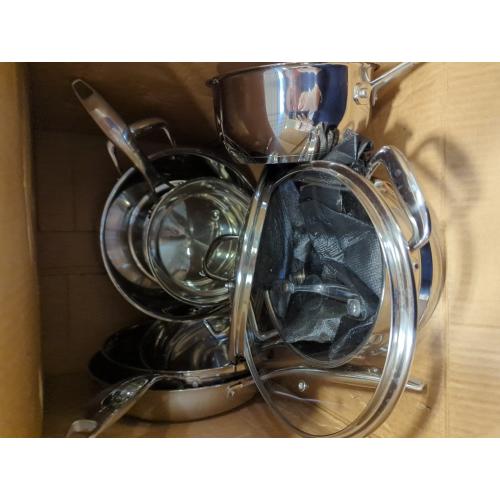 Amazon Basics Stainless Steel Cookware 11-Piece Set, Oven Safe, Pots and Pans, Induction-Ready, Even Heating, Easy to Clean, Heavy Duty, Silver