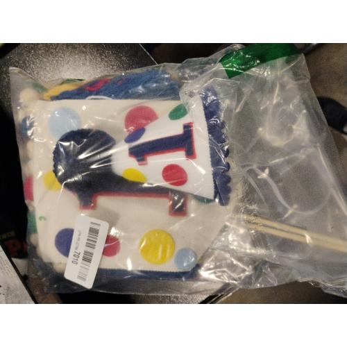 Colourful Rainbow Dot 1st High Chair Banner Conical Cap Primary Colors Cake Topper for Boys Girls Birthday Party Decorations