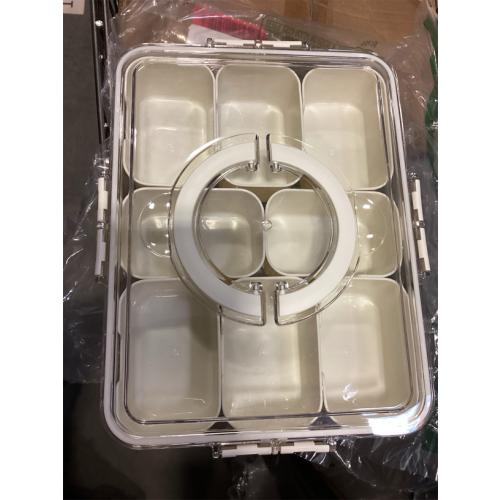 NineRun Condiment Serving Tray, Divided Serving Tray 9 Compartments Multifunctional Airtight Plastic Seasoning Platter with Lid and Handle for Home Picnic, SIXRUN5qo1tggp42