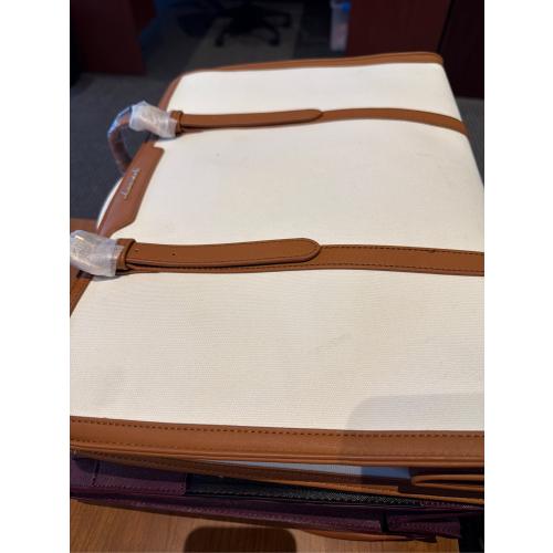 LOVEVOOK Laptop Bag for Women - 15.6 inch Lightweight Canvas Laptop Tote, Large Capacity Computer Bag with Clutch Purse for Business, Work, Travel, School, Casual Beige