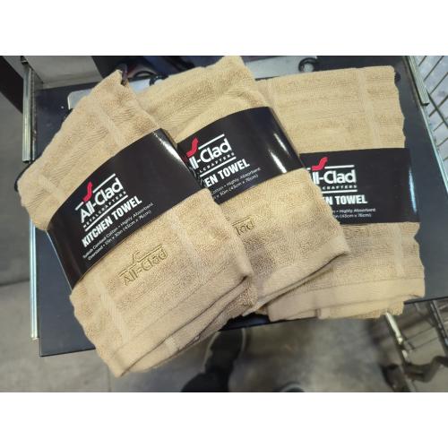 All-Clad Solid Kitchen Towel: Highly Absorbent, Super Soft Long Lasting - 100% Cotton, 17x30 Tea Towel for Cleaning & Drying Dishes, Pans, Glassware, or Countertops, (3-Pack), Cappuccino