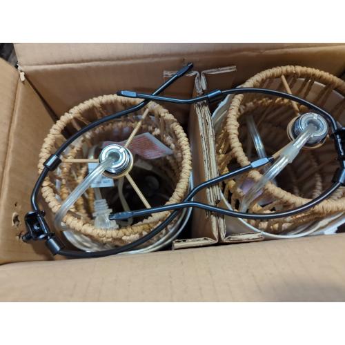 OYEARS 22.5 Boho Table Lamps Set of 2 for Living Room, Bedside Lamp for Nightstands, Rattan Lamp for Bedroom, Farmhouse Table Lamp for Room Decor, End Table, Retro, Brown（Not Include Bulbs）