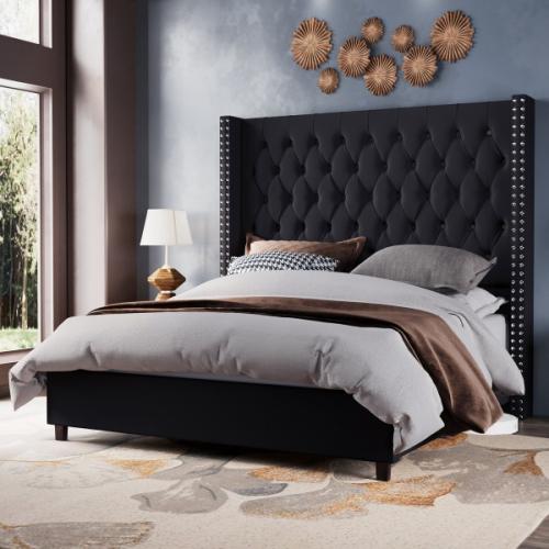 Duluth King Upholstered Wingback Bed Black