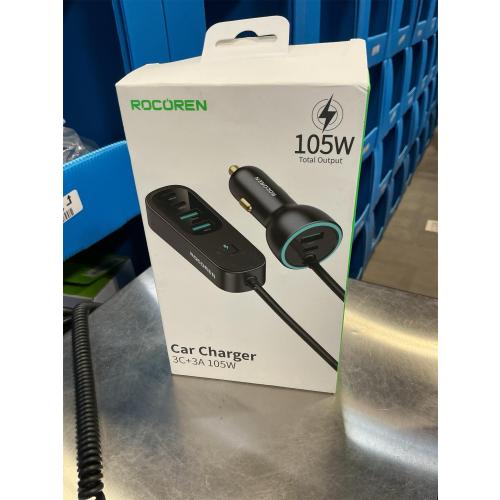 Rocoren 105W 6-Port Multiport Car Charger, PD Fast USB C Car Charger for Multiple Devices,Cigarette Lighter Adapter Car Travel Essentials for Road Trips with 5FT Cable,Car Accessories for iPhone 17/16
