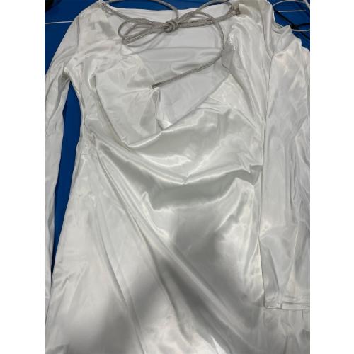 Elegant Long Sleeve Dress for Women, Soft White Satin, Suitable for Dating, Casual Outings and Occasions Like Parties, Christmas, New Year's Eve, Thanksgiving (Size M)