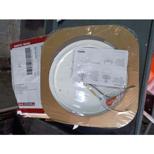 15 in. Beige Contemporary Integrated LED Flush Mount with Fabric Shade and White Acrylic Diffuser