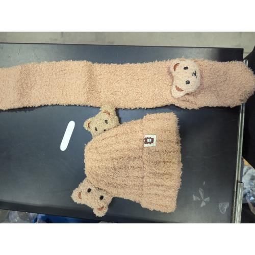 Kids Toddlers Winter Warm Cartoon Plush Hat with Scarf Hoodie Earflap Hat 2 in 1 Set Scarf Shawl Wraps Mittens (Khaki)