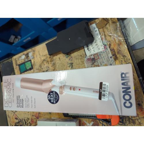 Conair Double Ceramic Curling Iron, 1 1/2 Extra-Long Barrel Hair Curling Iron, 30 Heat Settings, Turbo Heat, Auto Off, Cool Tip, Dual Voltage, Rose Gold