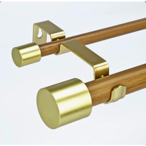 Double Curtain Rod Set 72x144 Natural With Gold Ends