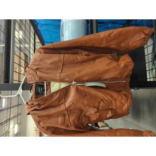 Size S IRIS Short Leather Jacket for Women with Detachable Hood Long Sleeve Slim Fit Bomber Jacket Fall Winter Casual Leather Coat