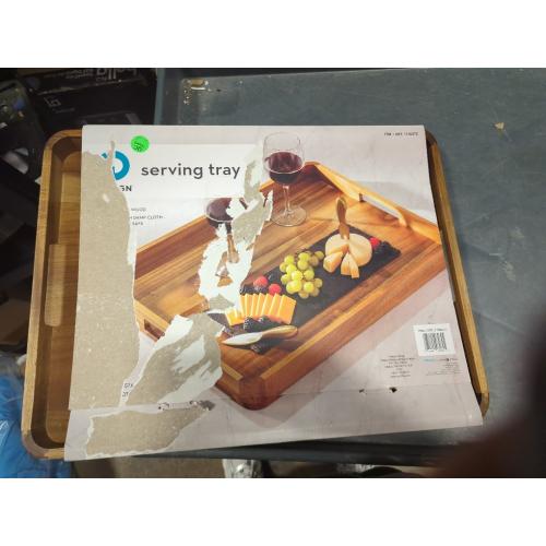 GinSent Large Ottoman Tray Wooden Serving Tray with Handles, Rectangle Big Wood Tray for Living Room Ottoman Coffee Table Counter Decor, Kitchen Versatile Tray for Food Breadfast Party Picnic