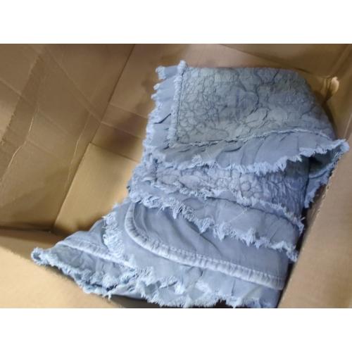 HORIMOTE HOME Blue Ruffled Quilt King Size, Stone-Washed Microfiber Lightweight Crinkled Farmhouse Rustic Shabby Chic Bedding Set, 3 Pieces Reversible Bedspread with Pillow Shams for All Season