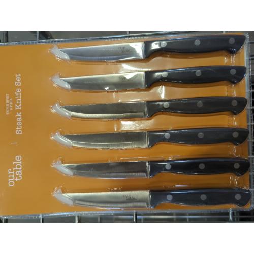Black and Silver 6Pc Our Table 6-Piece Triple Rivet Steak Knife Set