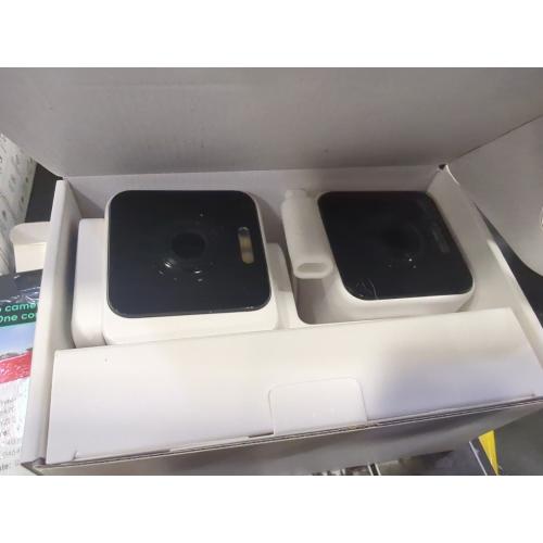 Color White Pan Cam Duo, Dual Cam Indoor/Outdoor, Plug-in 2K Security Camera with Pan/Tilt/Zoom, Color Night Vision, and Spotlight