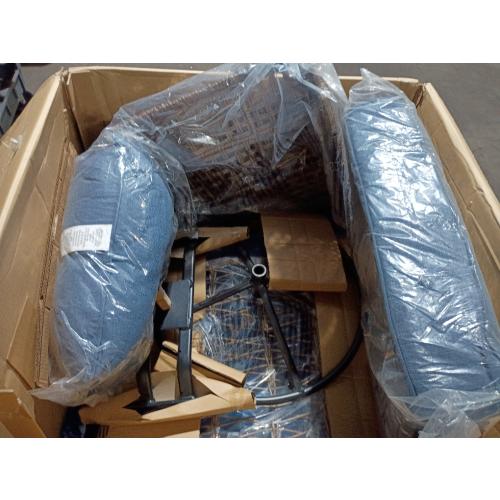 allen   roth Grand Haven Set of 2 Wicker Brown Steel Frame Swivel glider Conversation Chair with Blue Cushioned Seat (NO TEST)