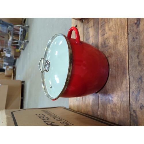 Vasconia Stock Pot with Lid 12 Quart Enameled Steel Red | Dishwasher safe, Batch cooking ready, Induction ready, Enameled steel, Even heat cooking, Easy clean, Made in Mexico