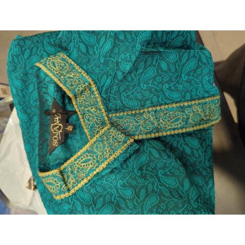 Sojanya Large (Since 1958 Men's Red Jacquard Silk Kurta & Churidaar Pyjama