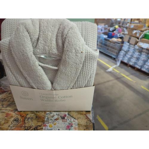 Have..Unisex Organic Waffle Robe, Long Bathrobe, Cotton, Alpine White, (L-XL)