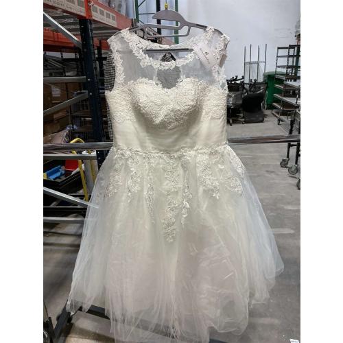 Size 16 Abaowedding Women's Elegant Sheer Vintage Short Lace Wedding Dress for Bride