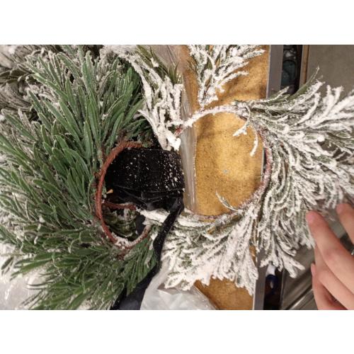 Christmas Placemats Set of 6 Round Greenery Place Mats Xmas Circular Artificial Wreath Dining Table Decor Winter Fake Plants Branches Mats for Kitchen Accessories (Norfolk and Powder Snow)