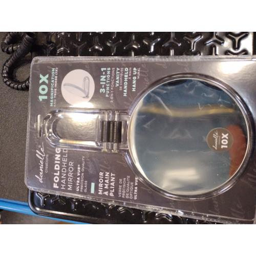 Danielle Creations 5.5-Inch Folding 2-Sided Hand Mirror, 10x Magnification, Acrylic