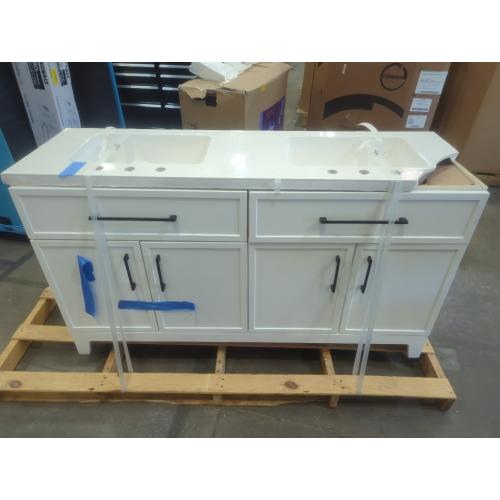 dmg style selections potter 60in true white double sink bathroom vanity with white cultured marble top