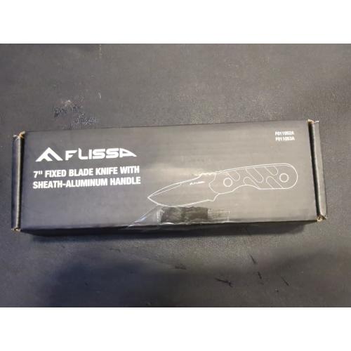 Black 7 FLISSA Fixed Blade Knife, 7 Inch Full Tang Hunting Knife with Kydex Sheath and Emergency Rope, Tactical Knife for Survival, Camping, Hiking(Black)