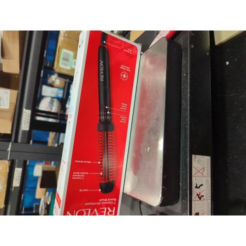 REVLON New and Improved SmoothStay Coconut Oil-Infused Heated Hair Styling Brush | 1” Barrel for Voluminous, Shiny Results (Black/Red)