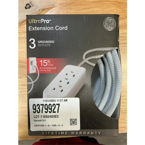 15 ft. 3-Outlet Designer Pro Extension Cord Surge Protector, White/Gray