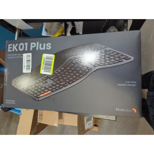Backlit Bluetooth Ergonomic Keyboard, ProtoArc EK01 Plus Full Size Wireless Split Keyboard with Dual Bluetooth and USB, Cushioned Wrist Rest, Rechargeable for Windows/Mac/Android, Grey Black