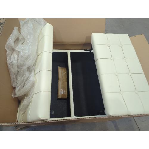 Size 31x30 Color White  Wide Transitional Square Coffee Table Storage Ottoman in Satin white  Faux Leather, Assembled, for the Living Room and Bedroom