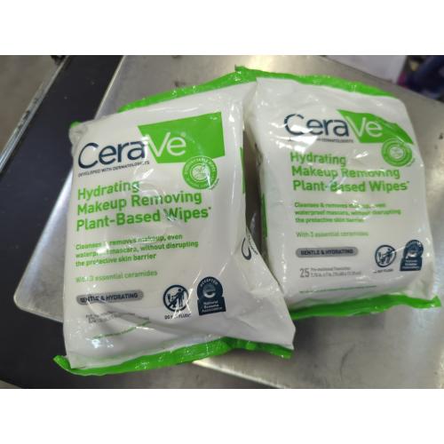 2pk CeraVe Makeup Remover Wipes, Plant Based Face Wipes, Biodegradable in Compost, Waterless Face Wash, Travel Essentials for Women, Suitable for Sensitive Skin, Fragrance-free   Non-comedogenic,