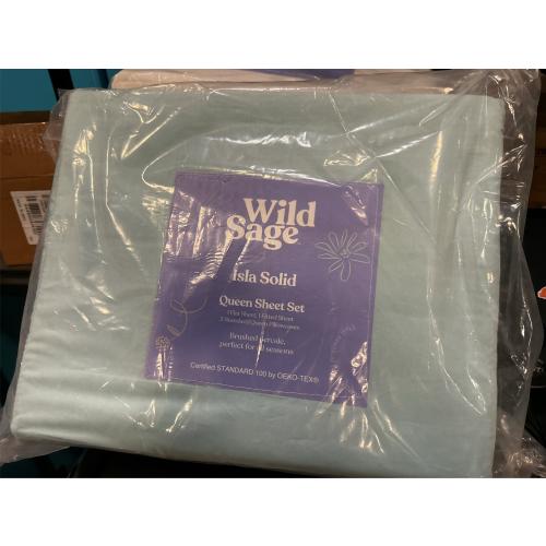 Wild Sage Brushed Cotton Percale 300-Thread-Count Queen Sheet Set in Strato Blue
