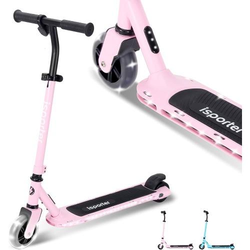 Aero iSporter Kids Electric Scooter | Hand Acceleraor & LED Lights | Electric scooters for Boys Girls Ages 6-12 | Rubber Deck Mat, Battery Indicator& Adjustable Heights