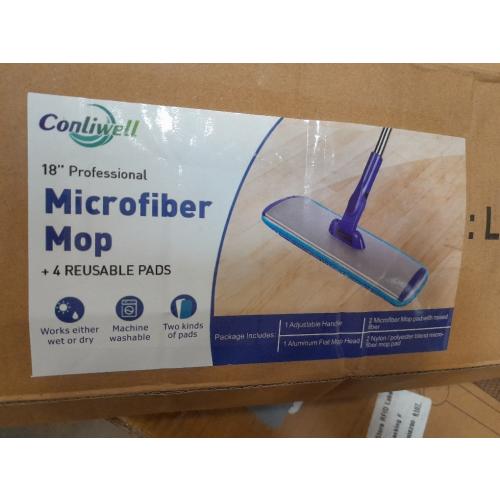 18 Professional Microfiber Mop Floor Cleaning System, Flat Mop with Stainless Steel Handle, 4 Reusable Washable Mop Pads, Wet and Dust Mopping for Hardwood, Vinyl, Laminate, Tile Cleaning