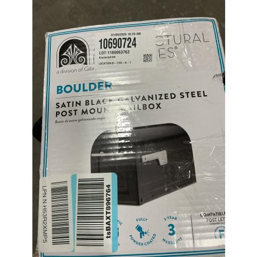 Boulder Black, Large, Steel, Post Mount Mailbox with Silver Handle and Flag