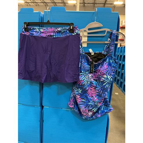 LARGE Womens Two Piece Tankini Bathing Suits with Skirt Tummy Control Swimsuits Ladies Swimwear