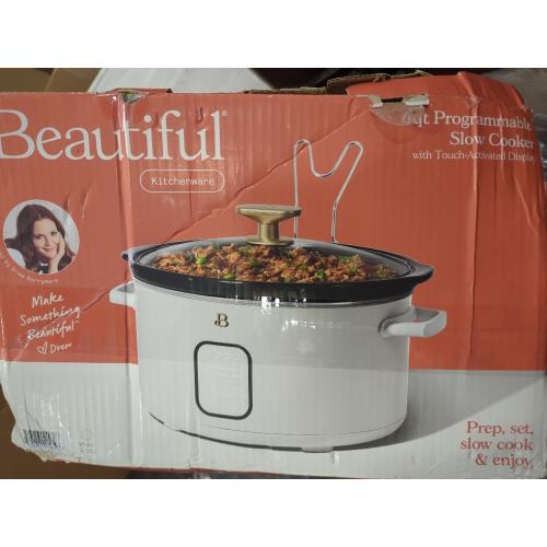 Beautiful 4-Quart Slow Cooker with Touch-Activated Display, Programmable Digital Controls, Removable Non-Stick Pot, Keep Warm Function, by Drew Barrymore (White Icing)