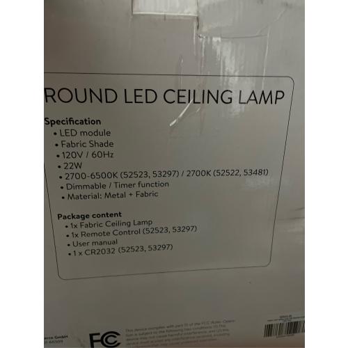 Navaris Flush Mount Ceiling Light - 15.75 Diameter Drum Lamp Shade LED Fixture with Remote Control for Bedroom, Living Room, Kitchen - White