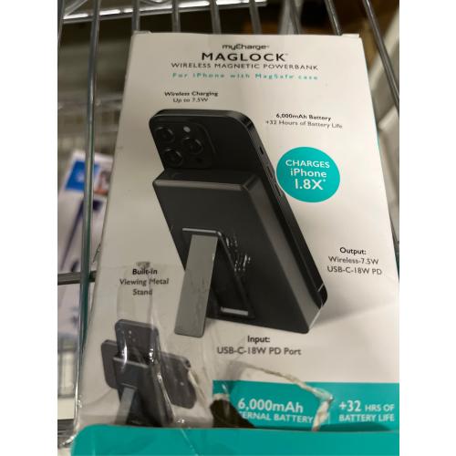 myCharge Maglock 6k 6000mAh/12W Wireless Charger   USB-C Port Power Bank – Graphite Gray