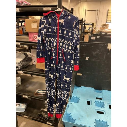 XL Christmas Pajamas for Women Hooded Onesie with Pockets Xmas Reindeer Print Sleepwear One Piece Jumpsuit