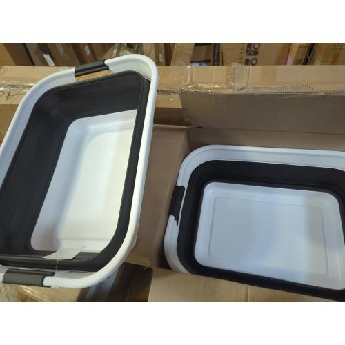 SAMMART 42L(11 gallon) Set of 2 Collapsible Plastic Laundry Basket-Foldable Pop Up Storage Container-Portable Washing Tub-Space Saving,Water capacity 34L(9 gallon) (2 rectangular - strengthen, black)